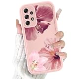 Kivlclri Cover per Samsung Galaxy A13 4G 6,6", Cellulare Rosa Silicone Morbido Custodia per telefono Aesthetic Rosa Fiori Motivo Disegno Protezione Fotocamera Antiurto Case per Ragazze Donne
