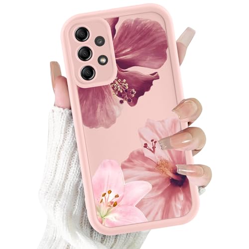 Kivlclri Coque pour Samsung Galaxy A13 4G 6,6", Aesthetic Fleur Rose Motif Dessin Étui Rose Silicone Ultra Fine TPU pour Femmes Filles Antichoc Housse Caméra de Protection Cover, Anti-Rayures Case