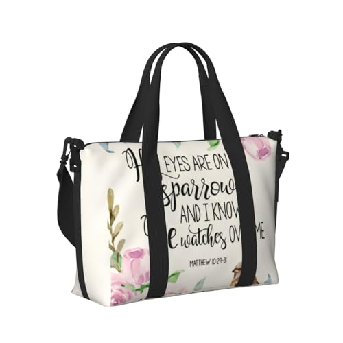 His Eyes Are On The Sparrow Foldable Travel Tote Bag With Multiple Pockets Durable Weekend Overnight Duffel Bag For Gym Camping Hiking Business Trip2