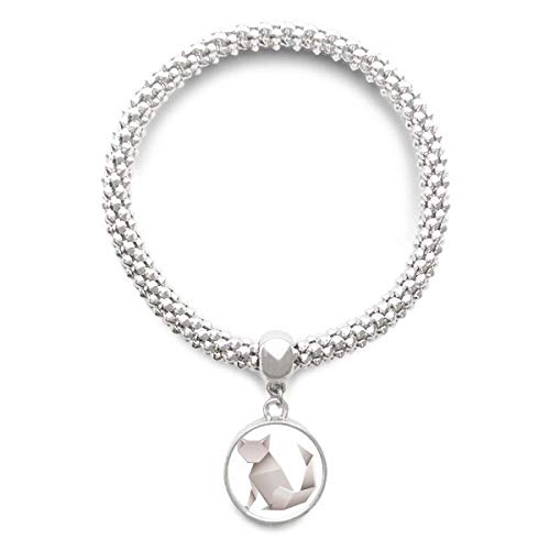 Bracelet chat origami géométrique argenté avec pendentif rond pour femme