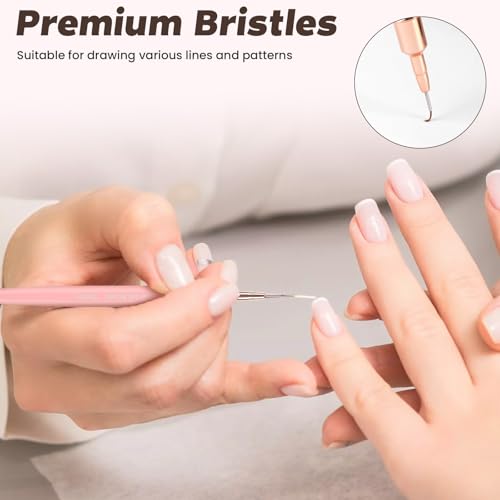 Conjunto de 5 pincéis de arte de unhas com capa de couro rosa, 【Material metálico】 【Vários tamanhos】