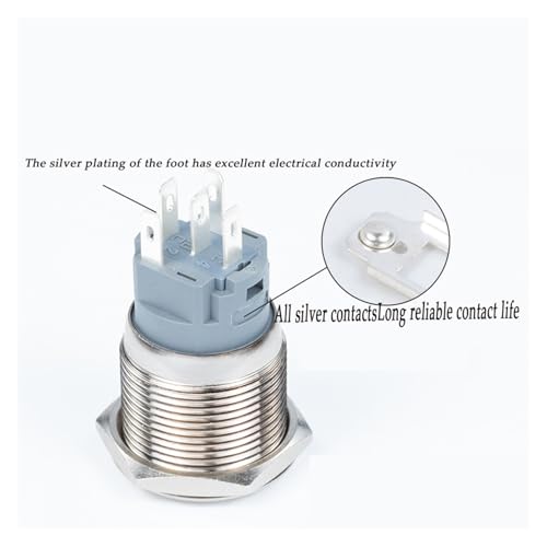 Interruptor de metal 16mm momentáneo ideal para salpicaderos de coches y camper 12V 2