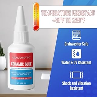 Waterproof Ceramic Glue - 30g Clear CA Glue for Pottery & Porcelain Repair, High Temperature Resistant, No Smell After Cure and Food Grade & Invisible Fix