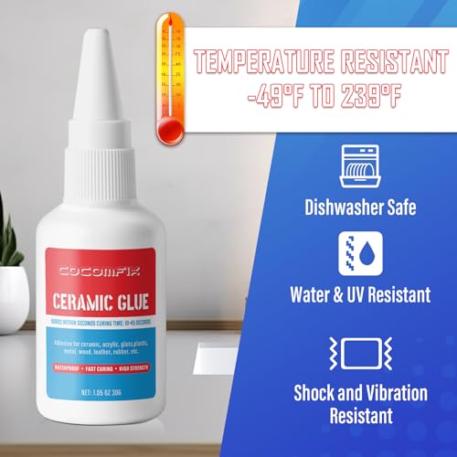 image for cocomfix Ultimate Ceramic Glue, Proper for Ceramic & Porcelain Repair,