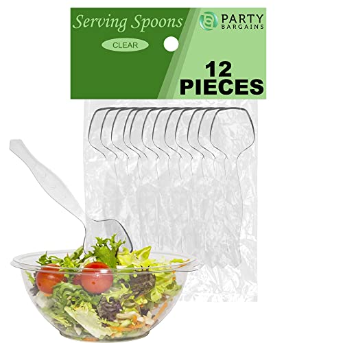 Party Bargains 8.75" Disposable Plastic Serving Spoons - [12 Pack] Heavy Duty Clear Serving Spoon, Excellent For Wedding, Catering Services, Buffet, Birthday Parties #TOP1