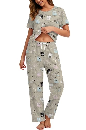 YGDHST Womens Pajama Set Summer Short Sleeve Soft Women pajamas Outfits Leisure Wear Set Pajamas Open Leg Pants With Drawstring