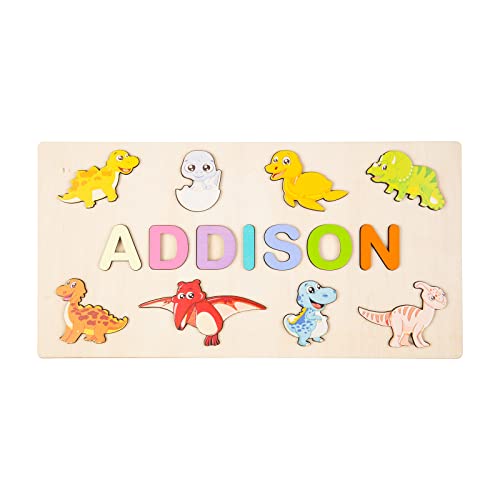 Puzzle avec Prenom en Bois Personnalisé Dinosaure Jigsaw Puzzle Jouets 1-9 Pièces Cadeau Personnalisé Enfant (Style 1) Cover