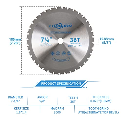 Bihoo 7-1/4 Inch 36T Metal Cutting Circular Saw Blades,Tct Carbide Saw Blades With 5/8 Inch Arbor For Cutting Metal,Iron #TOP1