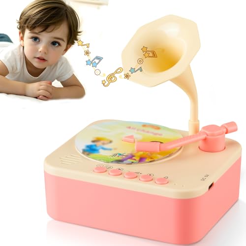 Kids Phonograph with 99 Cards,Card Phonograph for Kids,Toddler Record Player,Children's Storyteller Sleeping Music Box,Gift for Boys and Girls (Brown)
