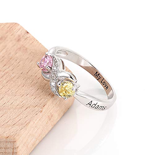 Personalized Infinity Engagement Promise Rings for Her Custom 2 Simulated Birthstone Mothers Rings Engraved 2 Names Jewelry for Women4