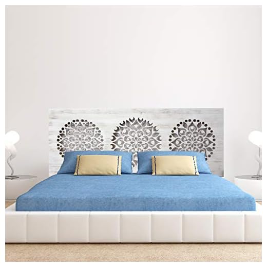 Cabecero de Cama en Madera Calada, para Cama de 150. Fabricado artesanalmente en España-. Decorado con Mandalas, Decorado a Mano- Modelo Mosaico 161 (160x80 cm - Blanco Envejecido)