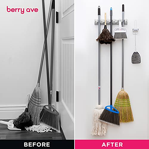 EXTRA GRIP Mop & Broom Holder Wall Mount - Wall Hanging Garden Tool & Utility Closet Organizer, Mop & Broom Hook, Broom Hanger Wall Mount, Mop Broom Organizer, Wall Mounted Broom Rack Storage (2 Pack) by Berry Ave - Used condition - Image 5
