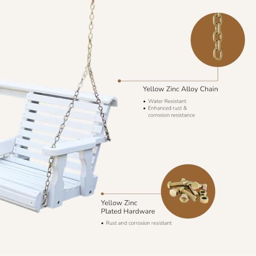 Image of Porchgate Amish Heavy Duty Console Porch Swing with Fold Down Cup Holders in Semi Solid White Stain - Amish Made in The USA from Treated Pine, Hanging Chains Included