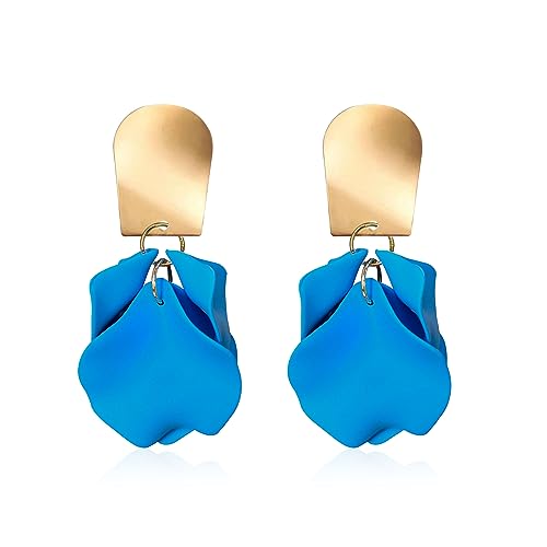 GUOXIAOMEI Chic Elegant Boho Red Rose Petal Dangle Resin Acrylic Tiered Matte Flower Earrings Statement Exaggerated Floral Tassel Earrings for Women (Light Blue) by GUOXIAOMEI - Used condition - US$6.86