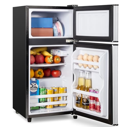 Cucina Magica 3.2 Cu.Ft Mini Fridge with Freezer, 7-Level Cooling, Energy Efficient Low Noise Small Refrigerator, Double Door Compact Fridge for Dorm, Bedroom, Office - Silver
