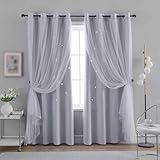 Anytime Romantic Kids Curtain,Hollow-Out Stars Window Curtain Double Layer Blackout Curtains for Girls Bedroom Kids Room 2Panel,(W52 x L63,Greyish White)