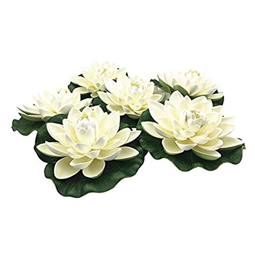 JYCCH 6 Piezas de de de Espuma Flotante Artificial, Adornos de NenúFar, Marfil,para Patio Pond Pool Aquarium Home Wedding DecoracióN de Vacaciones