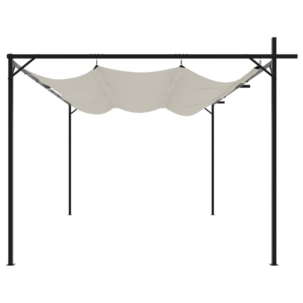 Pergola avec toit coulissant Crème en acier revêtu par pulvérisation et aluminium 395 x 292 x 230 cm Tente de jardin avec protection UV et distributeur d'ombre pour jardin, terrasse, fête