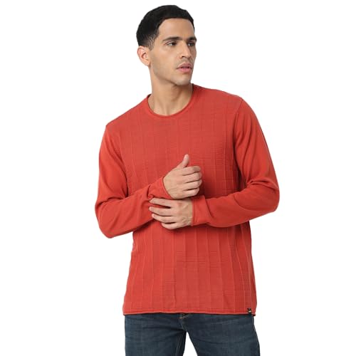 Image of Spykar Round Neck Full Sleeves Orange Sweater for Men (Size: 2XL)-MFKLW2BC005-BURNT Orange