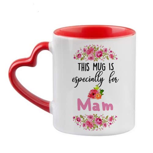 Image of Mothers Day Themed This Mug is Especially for Mam 11oz Red Inside red Heart Handle Mug.