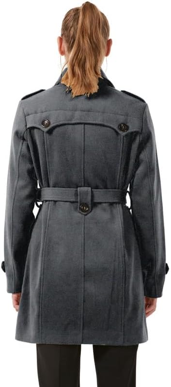 KVE Women's Classic Double Breasted Pea Coat Winter Mid-Long Slim Trench Coat with Belt - Image 4