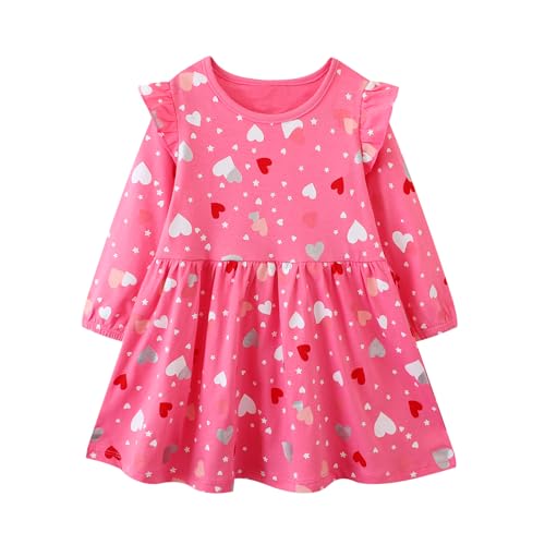 Toddler Girls Dresses Long Sleeve Ruffle Sleeve Fall Winter Cotton Casual Dress 2T-7T