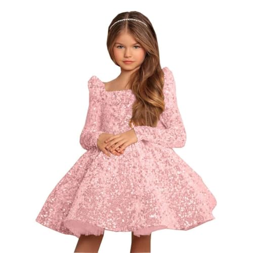 Girls Sequin Pageant Dress Short Long Sleeves Flower Girl Dress 2025 Puffy Layers Birthday Party Dress3