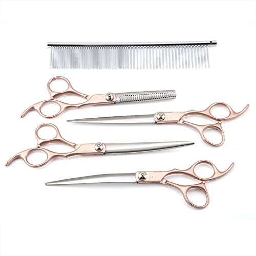 7” 4PCS Gold Handle Scissors Professional Pet Grooming Hairdressing Shear Scissors Set Multifunctional Accessory For Home Use