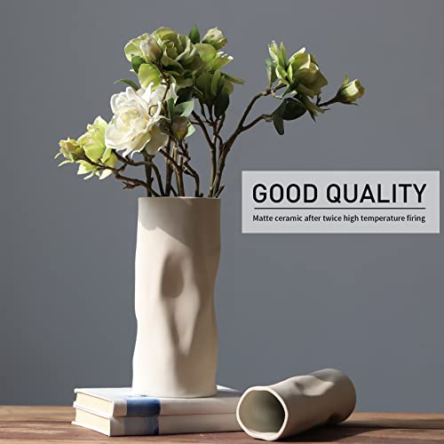 Abbittar Ceramic Vase Set Of 2, 10.7" And 9" H Large Flower Vases For Rustic Home Decor, Modern Farmhouse Decor, Living Room Decor, Table, Counter, Mantel And Entryway Decor (Beige) #TOP4