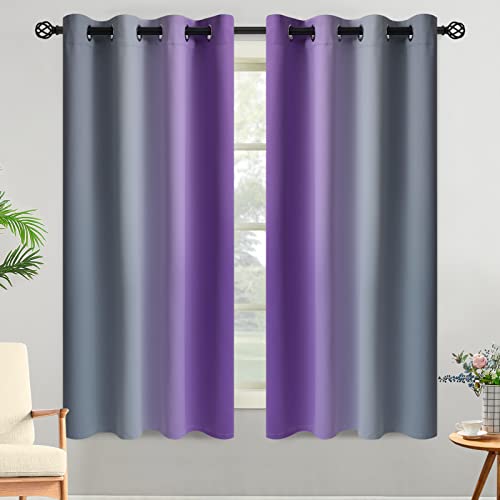 Yakamok Cortinas degradadas de color morado y gris degradado para dormitorio, cortinas de oscurecimiento de habitación de 63 pulgadas de largo, cortinas de ventana con aislamiento térmico y bloqueo de