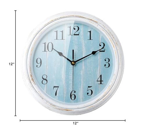 JoFomp Wooden Glow in The Dark Clock, 12 inch Silent Non-Ticking Battery Operated Clock, Energy-Absorbing Luminous Numerals and Hands, Lighted Wall Clock Decoration (White-Blue, 12 Inch) - Image 8
