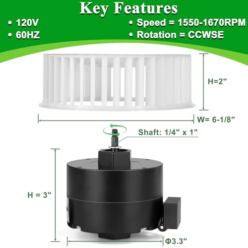 Image of HHQ Bathroom Exhaust Fan Motor & Blower Wheel Replacement for Nutone JA2C028G 8662 8662N 8831 8832 8832N 8833 8672, 23405Ser 3.3 inch Diameter Motor, 5-Year Warranty