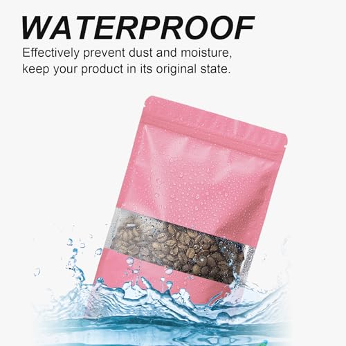 100 Pieces Resealable Mylar Bags, Stand Up Pouch Bags with Clear Window, Zipper Lock Foil Pouch Stand-up Bags (Pink, 5.9 X 8.6 Inch) - Thumbnail 4