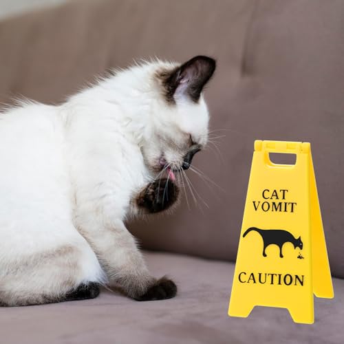 HJZHII 2 Stück Katzen Kotz Schild,Katzen Geschenk,Cat Vomit Sign Warnschild Lustige für Erbrochenes Haustieren 3D Gedruckte Haustier Erbrochenes Schild Prank Geschenk für Katzen