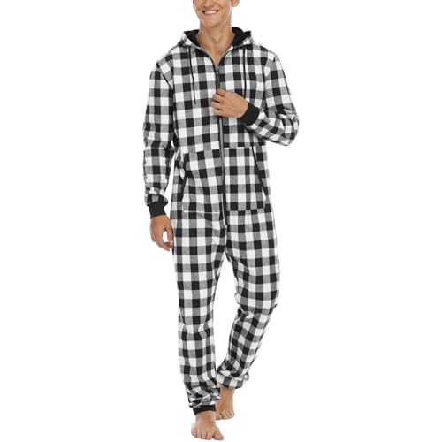 Men's Long Sleeve Onesie Pajamas Cotton Fleece Soft Hooded Comfy Christmas Fuzzy Zipper Spring