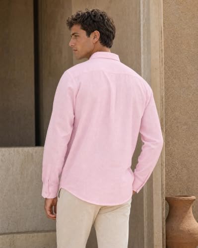 Image of Nobero Breezy Premium Linen Cotton Shirt for Men | Stylish Casual Shirts for Men | Semi Cut Collar | Box Pleat | Curved Hem | Regular Fit | Full Sleeve | S-XXXL