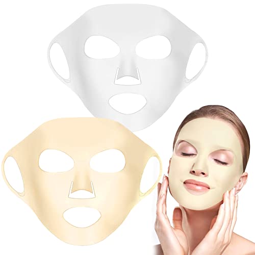 Capa de máscara máscara de rosto, 2 tablets reutilizáveis máscara de silicone 3D máscaras de silicone hidratação facial a vapor para máscaras em forma de flocos (ouro branco)