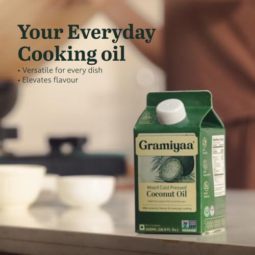 Image of Gramiyaa Cold Pressed Coconut Oil 500 ML | Traditionally Extracted | Chemical-free, Zero Trans-fat Cooking oil | Unrefined oil | Kachi Ghani Coconut oil for Cooking