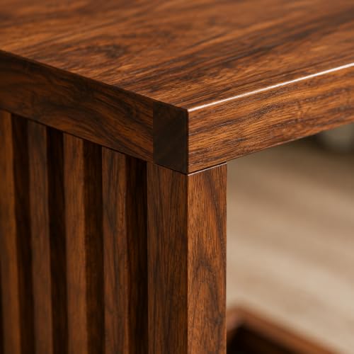 Image of Solid Sheesham Wood C Shape Side Table for Living Room | Modern Sofa End Table | Wooden Laptop Table for Bed | Coffee & Snack Table | Bedside End Table | Natural Brown Finish