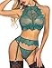 ADOME Women Lingerie Satin Nightgown Lace Chemise Spaghetti Strap Sleepwear Dark Green M