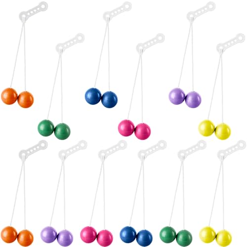 12 Pcs Clackers Balls on a String Novelty Swinging Click Clacks Balls for Kids Adults Sensory Toy Vintage Birthday Party Favors 6 Colors