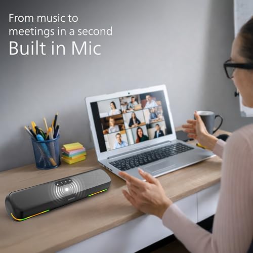 Image of Philips TAB4120BK /94 Wireless Bluetooth Soundbar, 20W, 8H Playtime, Bluetooth 5.1, TWS Mode, RGB Light, LED Indicator, Built-in Mic, Voice Assistant, AUX /USB /TF card input, USB-C Charging (Deep Black)