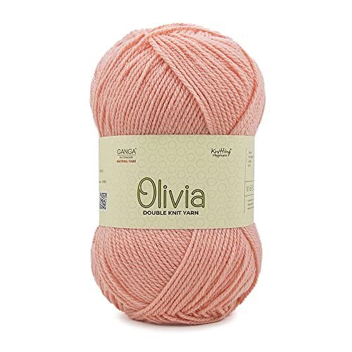 Image of Ganga Acrowools Acrylic Olivia, Double Knit Yarn. Hand Knitting and Crochet Yarn. Oekotex Class 1 Certified. Pack of 2 Balls - 100Gms Each. Shade No - Olv039, Peach