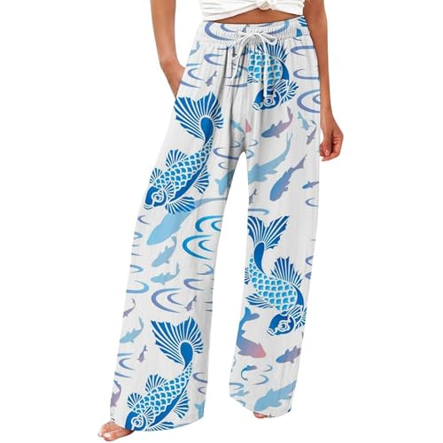 Pantalon palazzo en lin ample style japonais et pantalon long à poches
