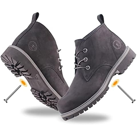 Jacata Safety Construction Work Boots for Men Chukka,Kevlar Anti-Puncture,Oiled Slip Resistant Rubber Sole Cow Leather Utility Boot(Black,Size 7) Cover