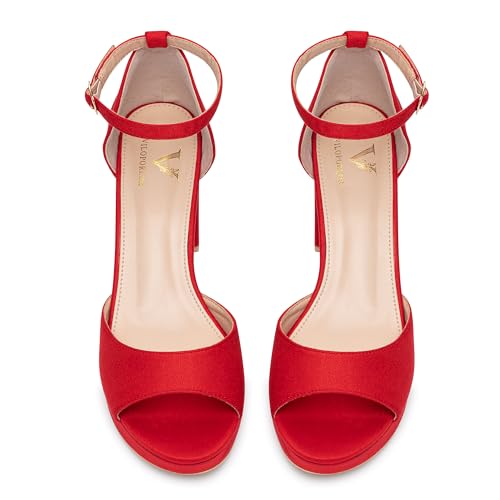 Image of High Heels Chunky Platform Heels for Women Ankle Strap Comfy Open Toe Block Heeled Sandals Party Prom Wedding Dress Pumps