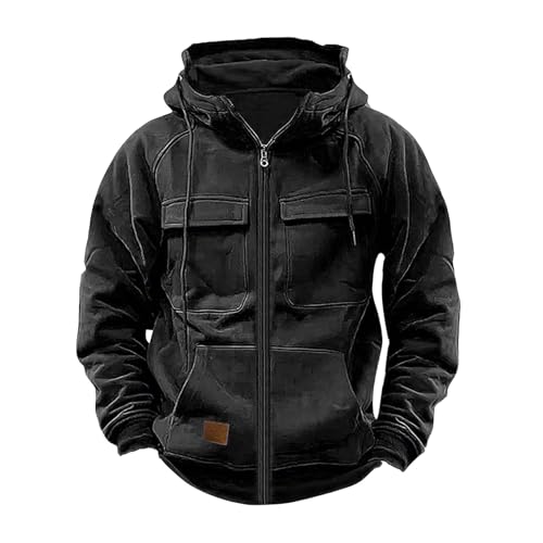 LOAIHA Tactical Hoodies for Men Long Sleeve Hooded Sweatshirt Quarter Zip Military Cargo Pullover Workout Jacket with Pocket