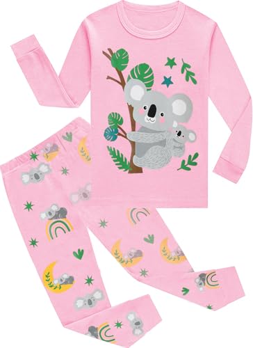 EULLA Kinder Mädchen Schlafanzüge Winter Pyjama Set Koala Langarm Baumwolle Zweiteilig Nachtwäsche 7 Jahre alt J-Rosa Koala DE 122