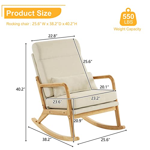 Lestar Rocking Chair Upholstered Fabric Rocking Armchair Indoor With High Backrest Glider Chairs And Lumbar Pillow For Living Room (Beige) #TOP2