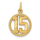14K Gold Number 15 in Circle Pendant Sports Charm
